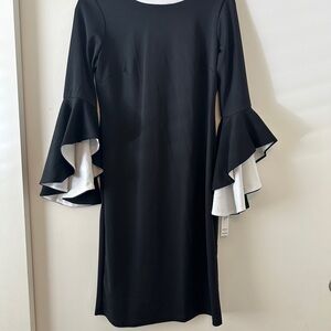 Shelby & Palmer Black and White Bell Sleeve Sheath Dress